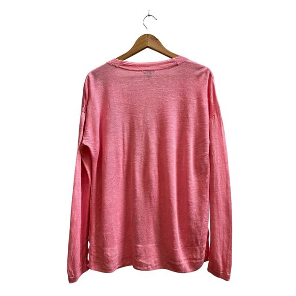 Talbots Pink Linen V Neck Button Cardigan Medium Natural Slub Textured - Picture 3 of 12